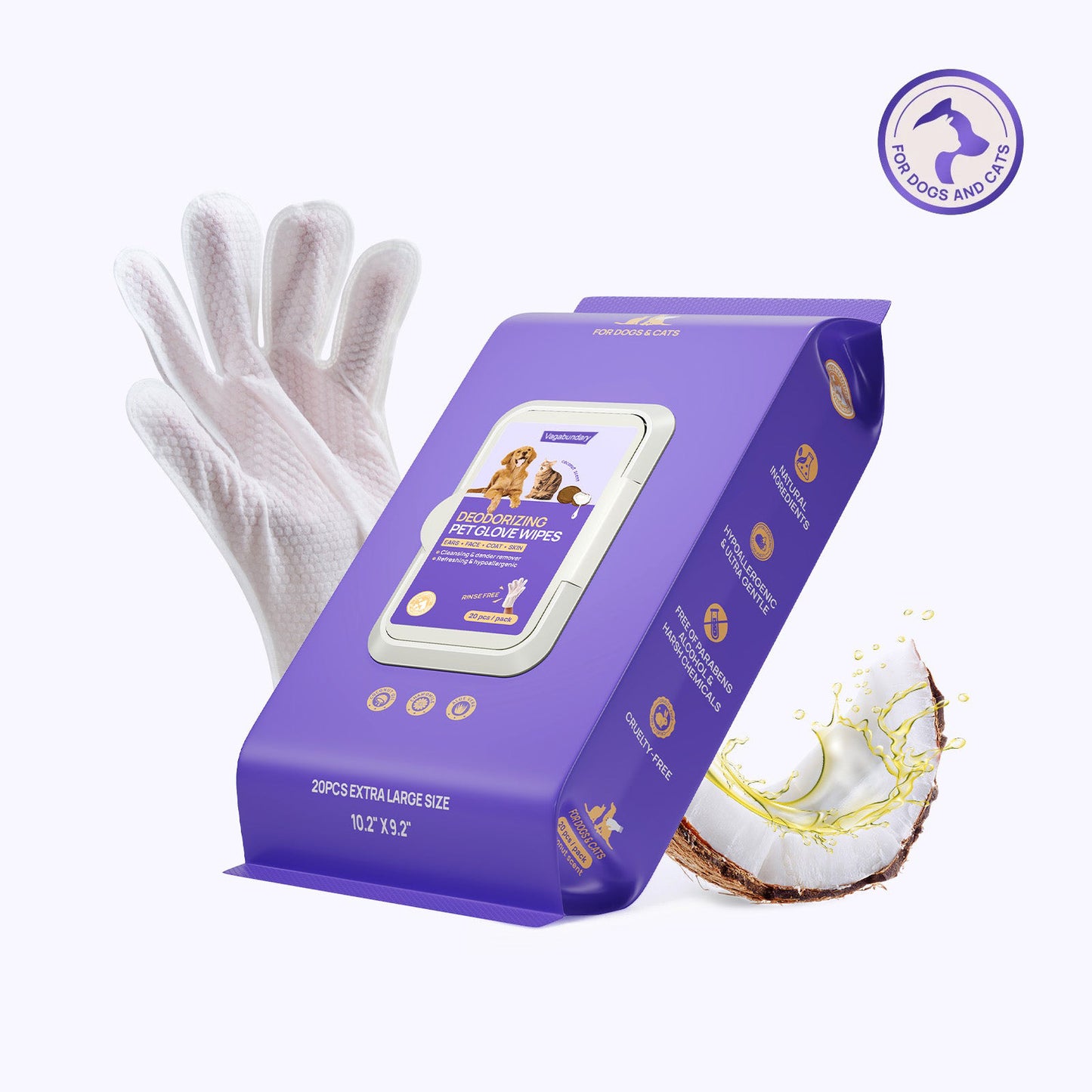 Deodorizing Glove Wipes for Dogs & Cats - Waterless Bath Alternative