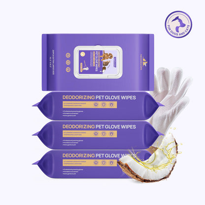 Deodorizing Glove Wipes for Dogs & Cats - Waterless Bath Alternative